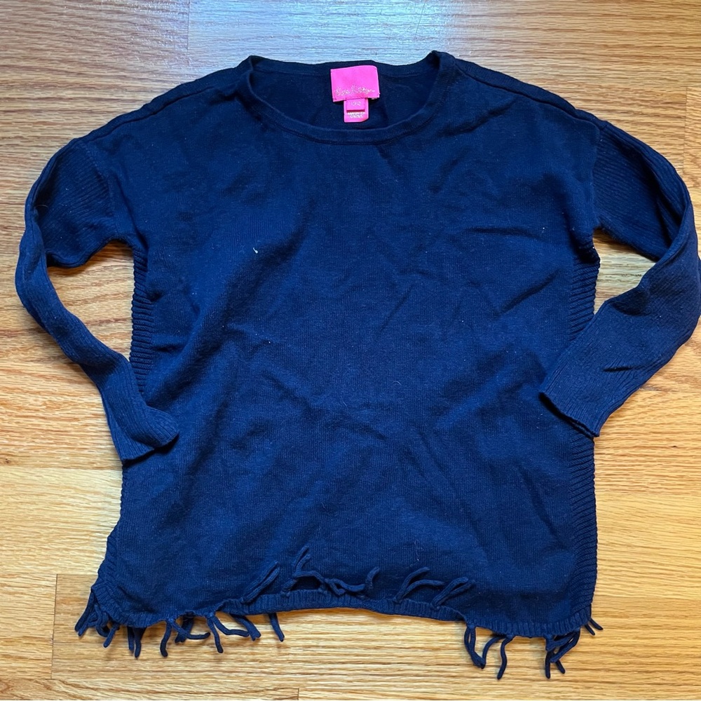Lilly Pulitzer navy blue fringe sweater size small 4/5